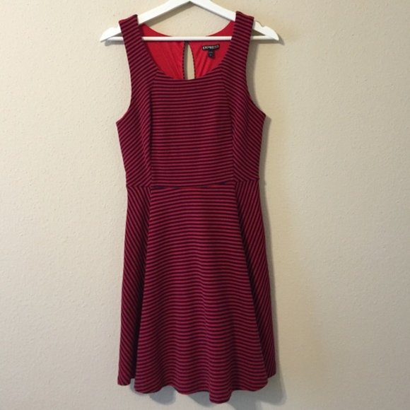 Express Navy & Red Striped fit & flare dress - Picture 1 of 2
